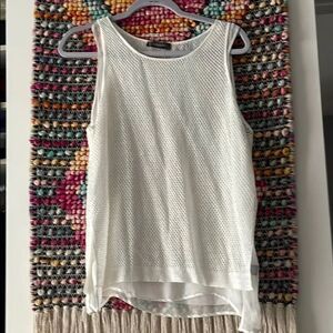 Cream Sleeveless Tank Top with High-Low Hem